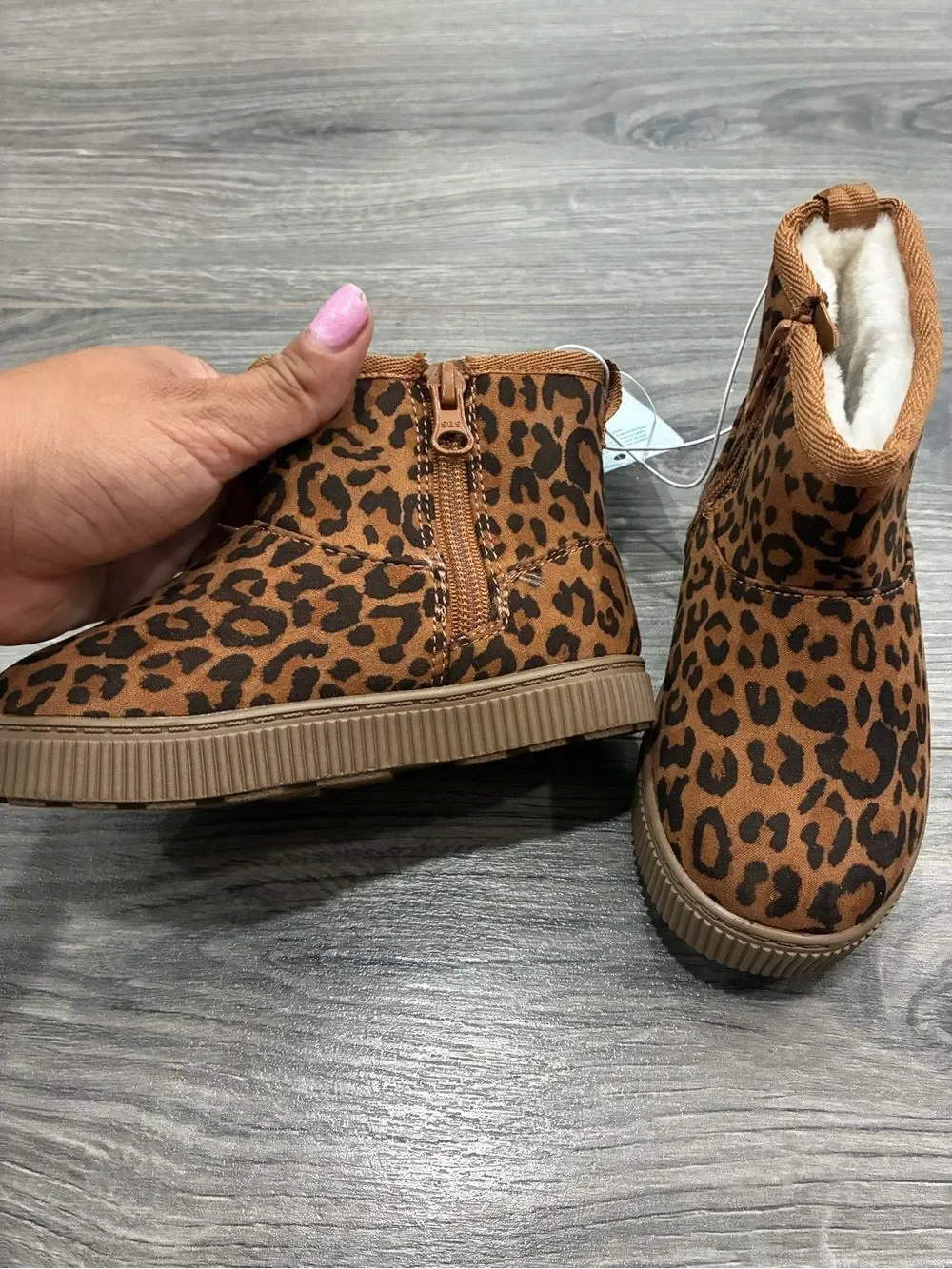 Cat & Jack Kids Leopard Print Faux Fur Ankle Boots - Brown/Black